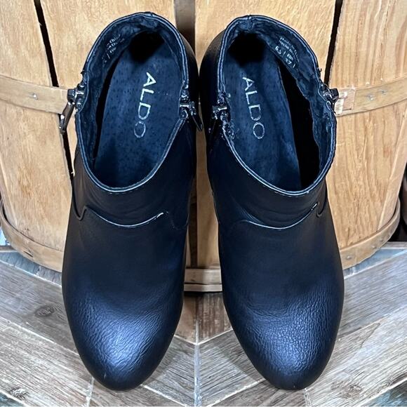 Aldo Gillum Black Leather Zip-Up Heeled Platform Ankle Boots Booties Womens 6.5 - Picture 10 of 13